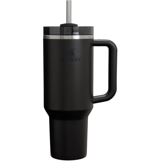 40oz Black Stainless Steel Tumbler with Handle & Straw