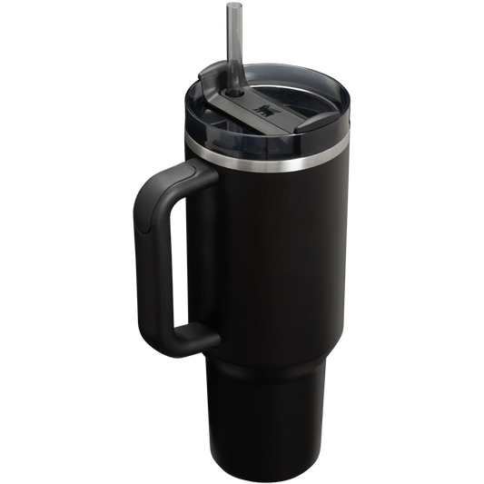40oz Black Stainless Steel Tumbler with Handle & Straw